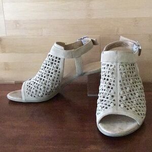 Franco Sarto Cream Sandals with Perforated Design